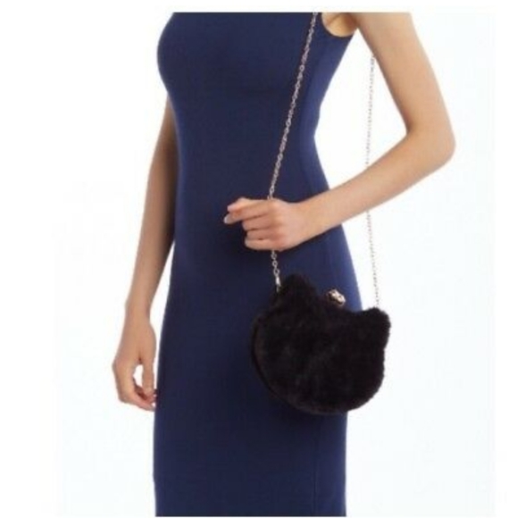 Black Faux Fur Kitty Kat clutch/Crossbody bag🐈 - Picture 3 of 8